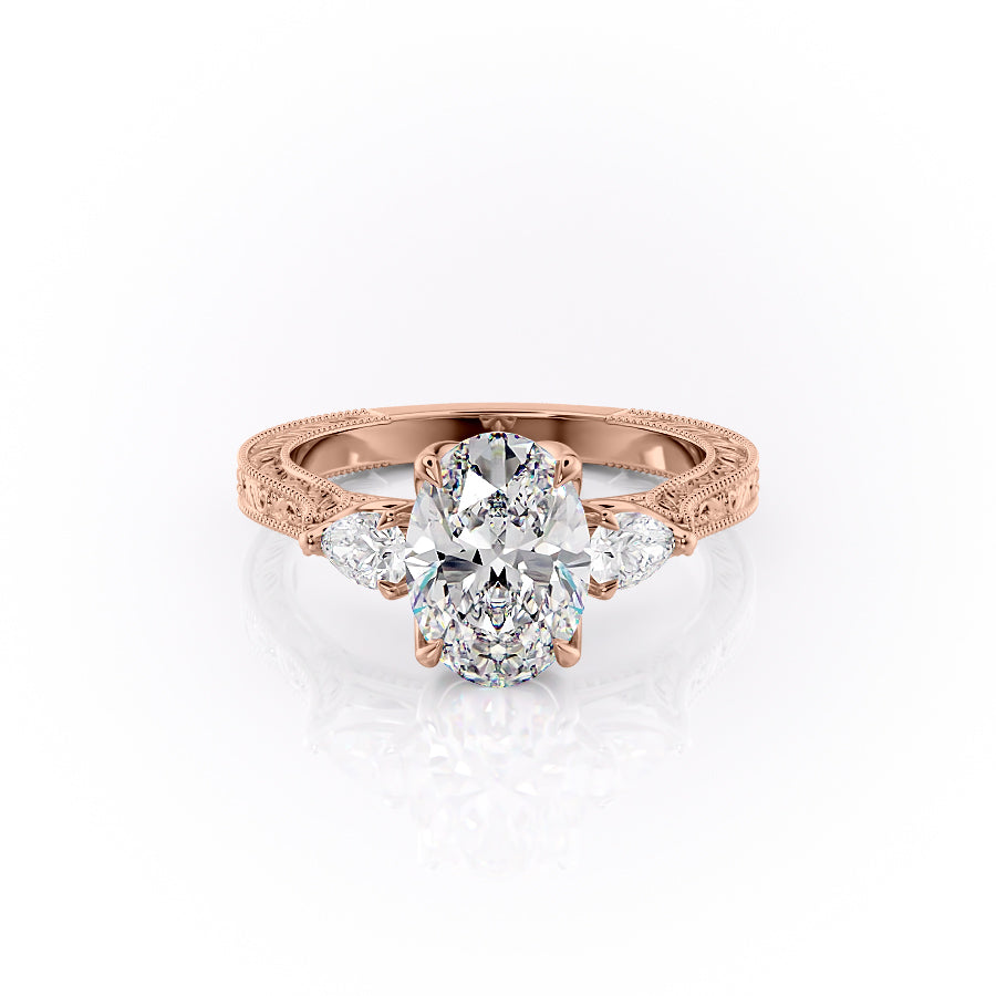 The Three Stone Skye Set With An Oval Lab Diamond-L'Amour Brilliance #material_rose