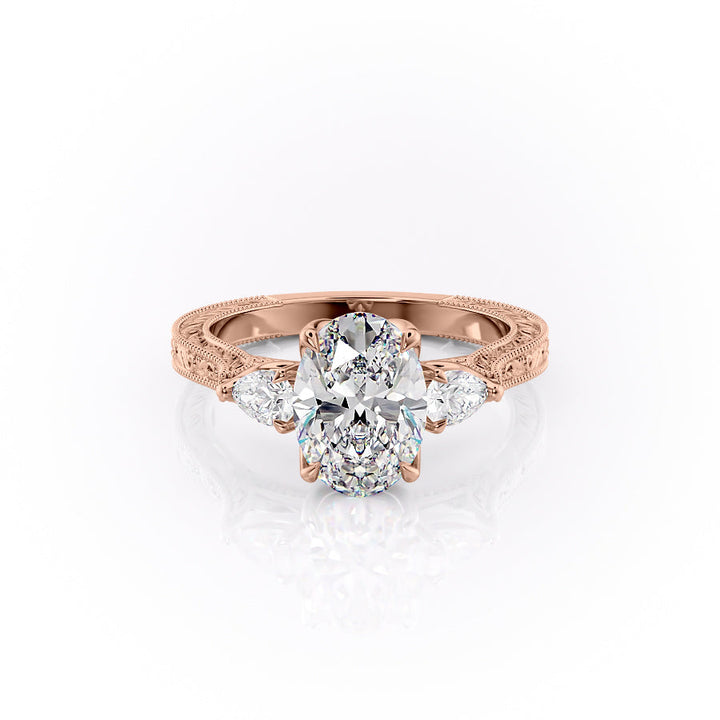 The Three Stone Skye Set With An Oval Lab Diamond-L'Amour Brilliance #material_rose