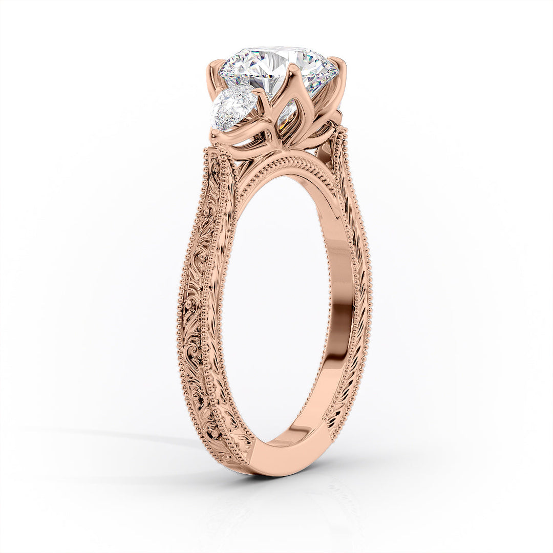 The Three Stone Skye Set With An Oval Lab Diamond#material_rose
