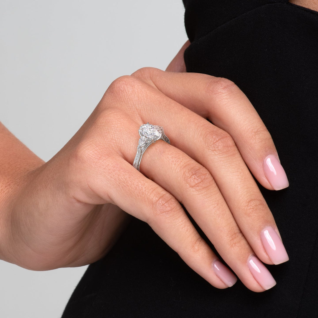 The Three Stone Skye Set With An Oval Lab Diamond#material_white