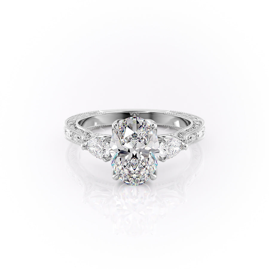 The Three Stone Skye Set With An Oval Lab Diamond-L'Amour Brilliance #material_white
