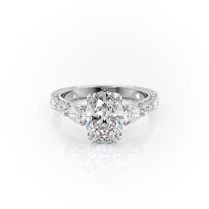 The Three Stone Skye Set With An Oval Lab Diamond-L'Amour Brilliance #material_white