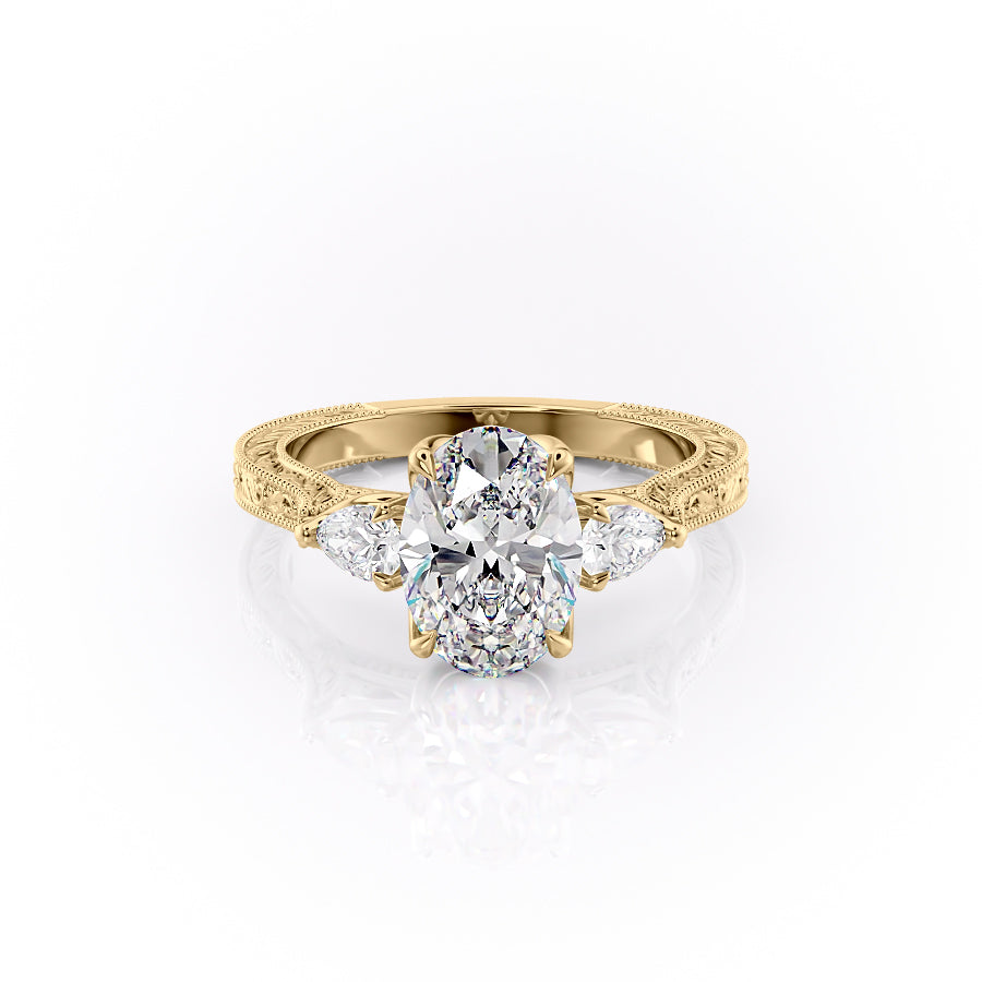 The Three Stone Skye Set With An Oval Lab Diamond-L'Amour Brilliance #material_gold