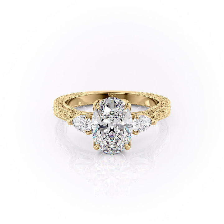 The Three Stone Skye Set With An Oval Lab Diamond-L'Amour Brilliance #material_gold