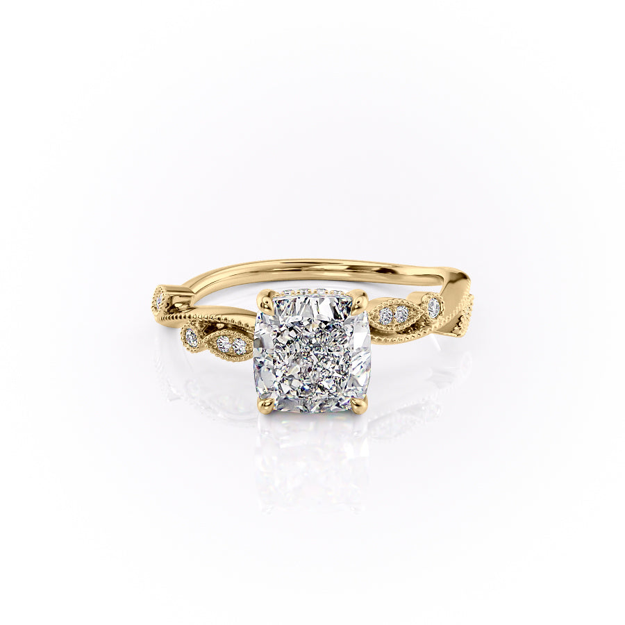 The Tiana Set With Cushion Vintage Lab Diamond 1 Carat 14K Gold#material_14k-gold