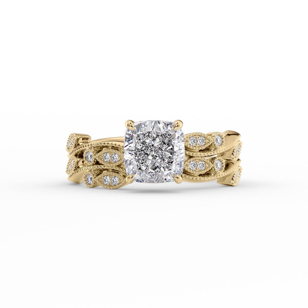 The Tiana Set With Cushion Vintage Lab Diamond 2 Carat 14K Gold#material_14k-gold