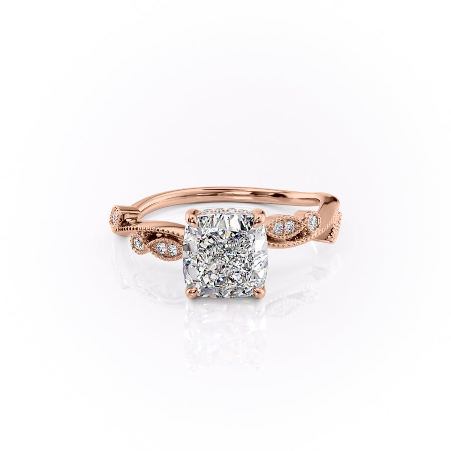 The Tiana Set With Cushion Vintage Lab Diamond 1 Carat 14K Rose#material_14k-rose