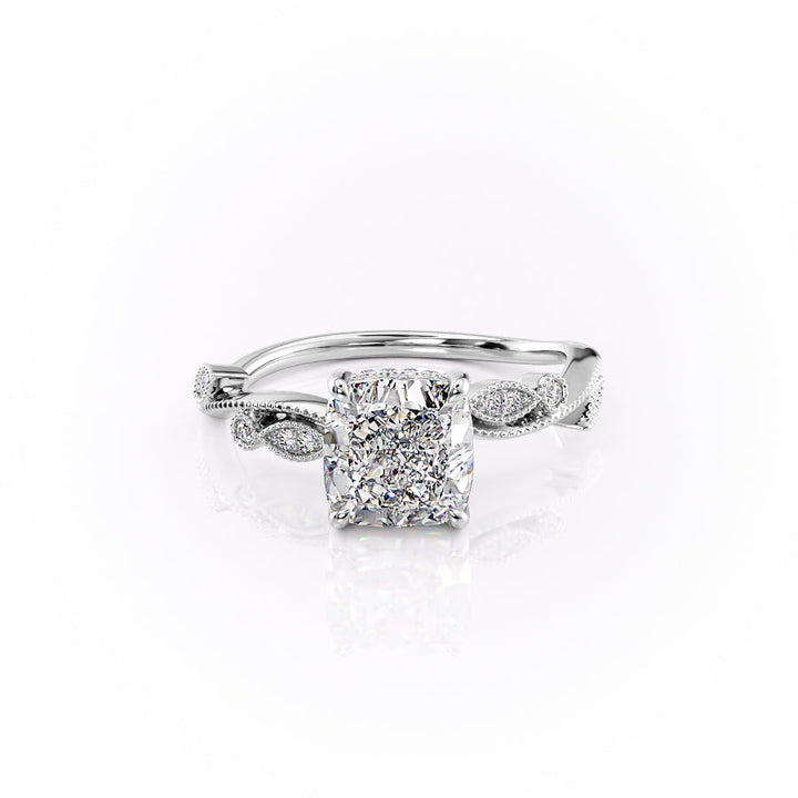 The Tiana Set With Cushion Vintage Lab Diamond 1 Carat 14K White#material_14k-white