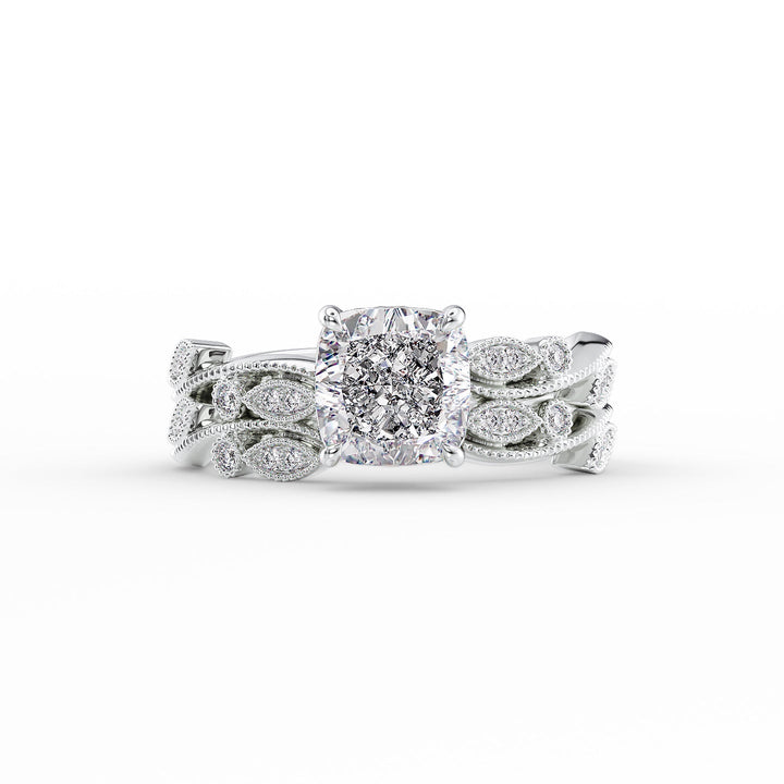 The Tiana Set With Cushion Vintage Lab Diamond 2 Carat 14K White#material_14k-white