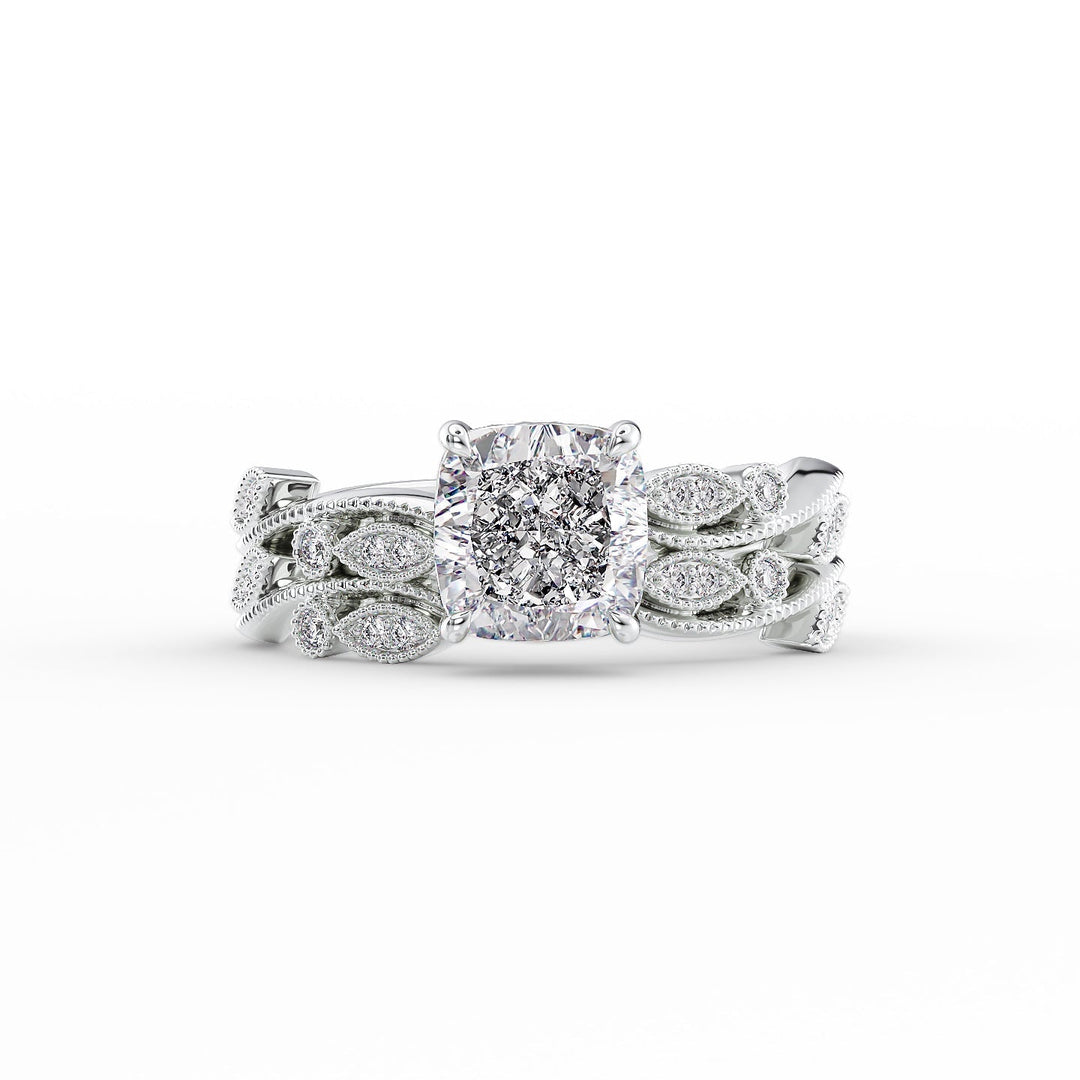 The Tiana Set With Cushion Vintage Moissanite#material_14k-white