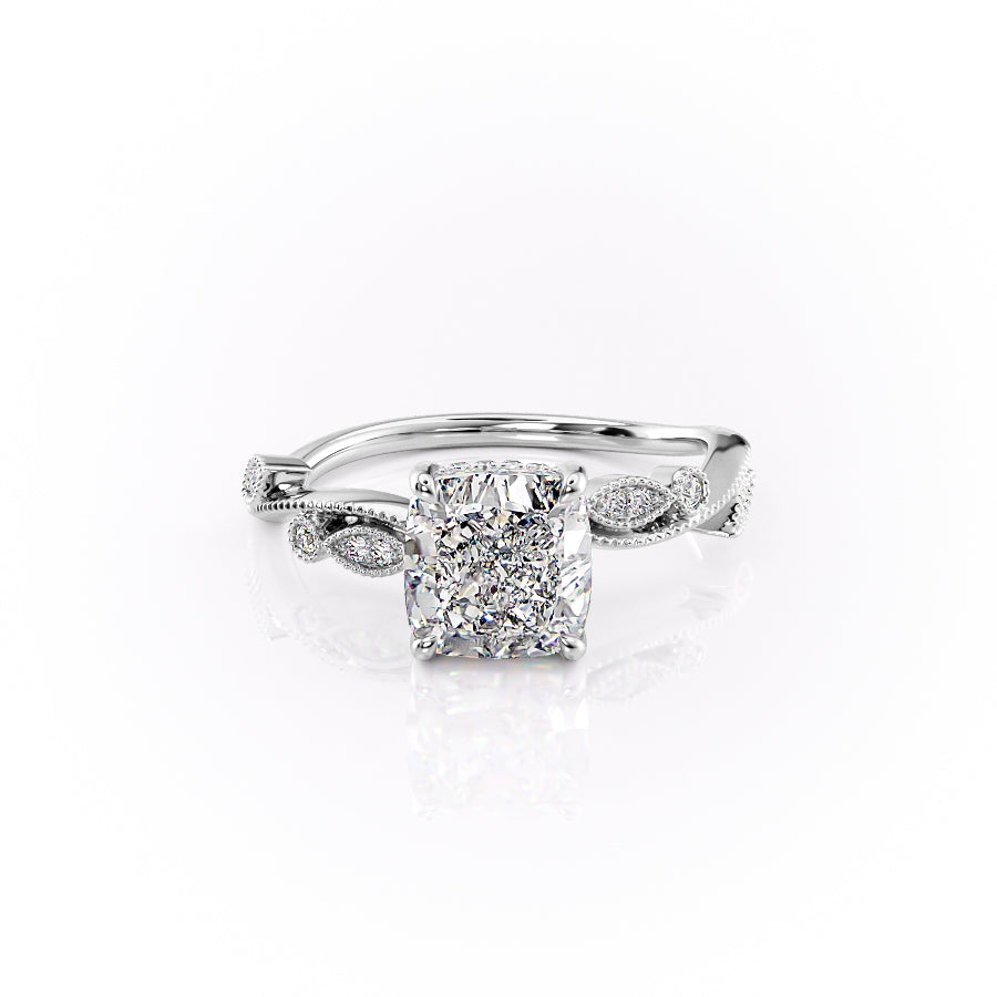 The Tiana Set With Cushion Vintage Lab Diamond 1 Carat 18K White#material_18k-white