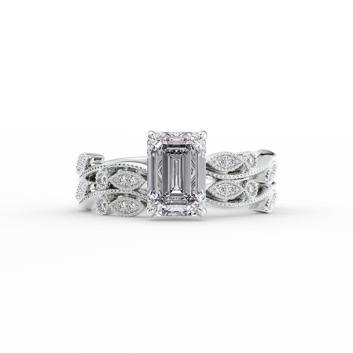 The Tiana Set With Emerald Vintage Moissanite#material_14k-white