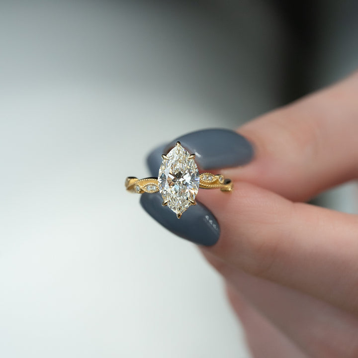 The Tiana Set With Marquise Vintage Lab Diamond 1.5 Carat 14K Gold#material_14k-gold