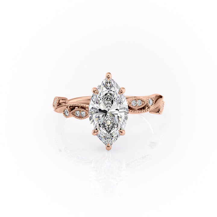 The Tiana Set With Marquise Vintage Lab Diamond 1 Carat 14K Rose#material_14k-rose