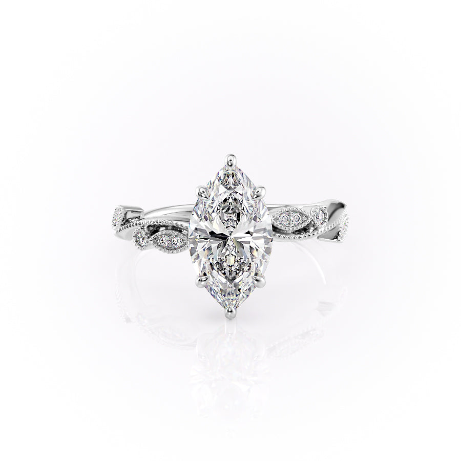 The Tiana Set With Marquise Vintage Lab Diamond 1 Carat 14K White#material_14k-white