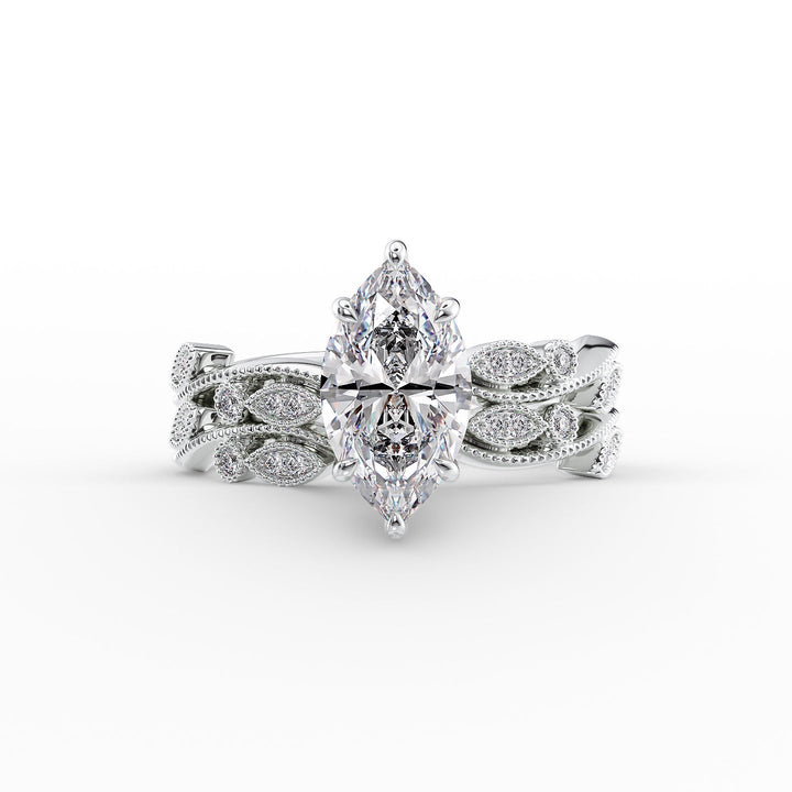 The Tiana Set With Marquise Vintage Lab Diamond 2 Carat 14K White#material_14k-white