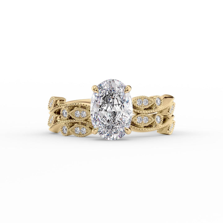 The Tiana Set With Oval Vintage Lab Diamond 2 Carat 14K Gold#material_14k-gold