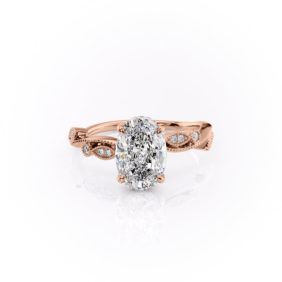 The Tiana Set With Oval Vintage Lab Diamond 1 Carat 14K Rose#material_14k-rose