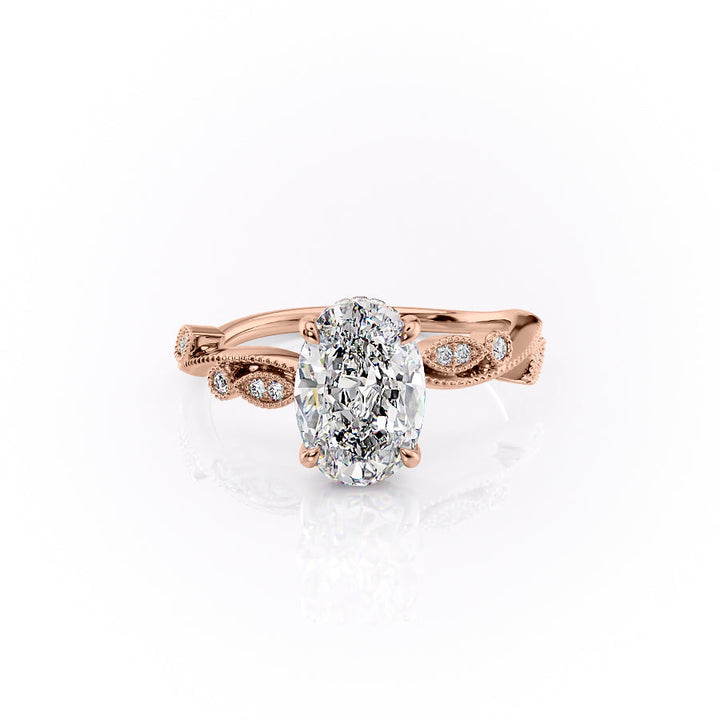 The Tiana Set With Oval Vintage Lab Diamond 1 Carat 14K Rose#material_14k-rose