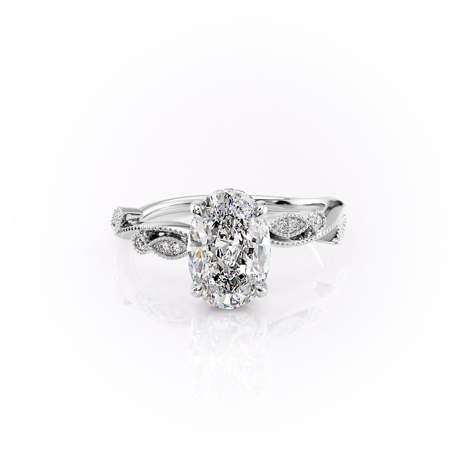 The Tiana Set With Oval Vintage Lab Diamond 1 Carat 14K White#material_14k-white