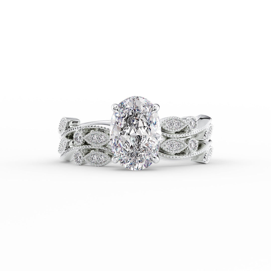 The Tiana Set With Oval Vintage Lab Diamond 2 Carat 14K White#material_14k-white