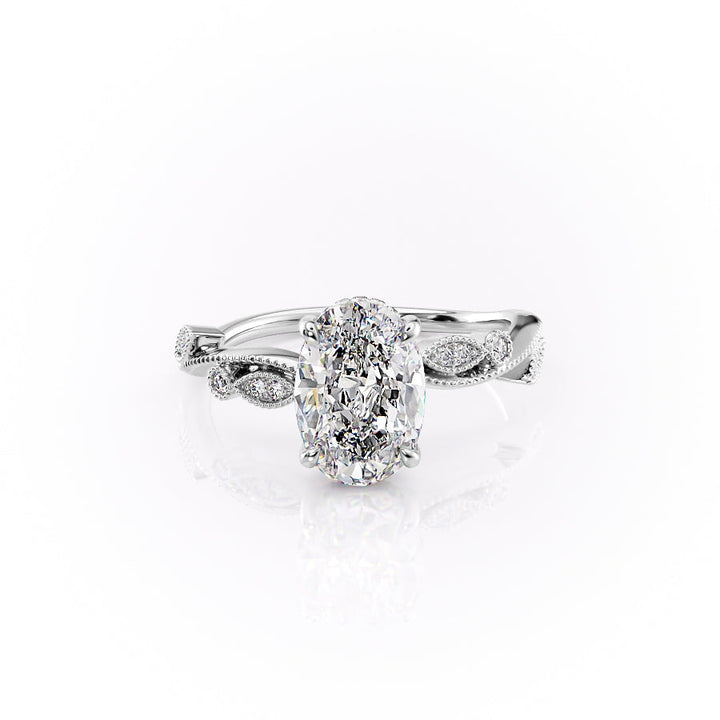 The Tiana Set With Oval Vintage Lab Diamond 1 Carat 18K White#material_18k-white