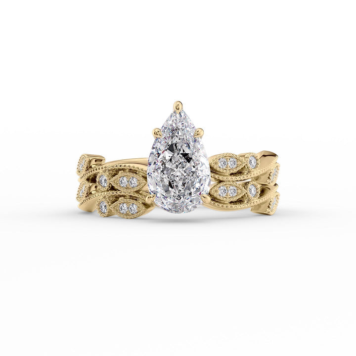 The Tiana Set With Pear Vintage Lab Diamond 2 Carat 14K Gold#material_14k-gold