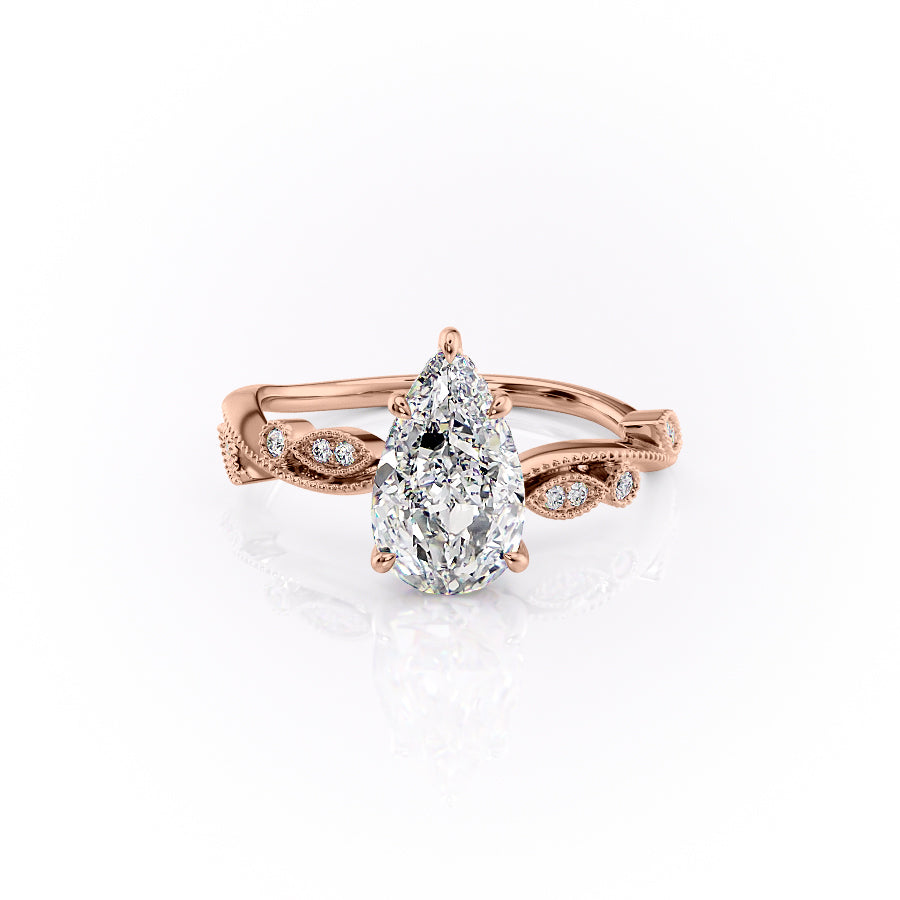 The Tiana Set With Pear Vintage Lab Diamond 1 Carat 14K Rose#material_14k-rose