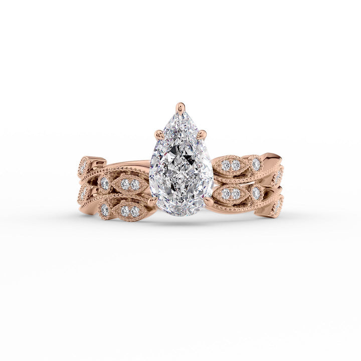 The Tiana Set With Pear Vintage Lab Diamond 2 Carat 14K Rose#material_14k-rose