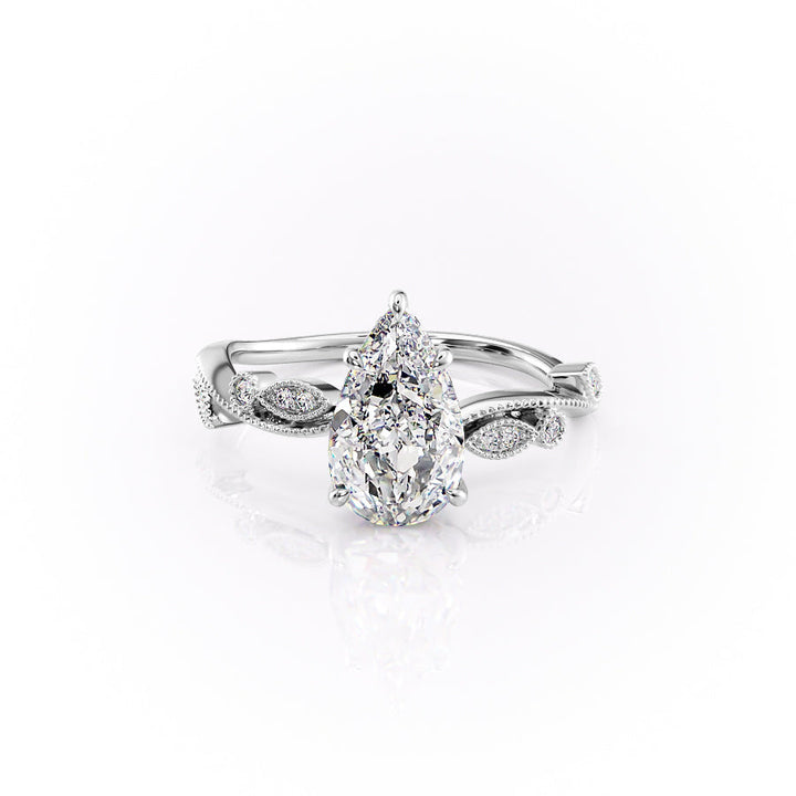 The Tiana Set With Pear Vintage Lab Diamond 1 Carat 14K White#material_14k-white