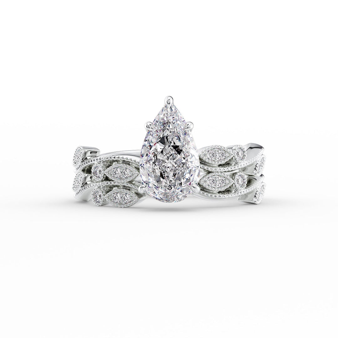 The Tiana Set With Pear Vintage Lab Diamond 2 Carat 14K White#material_14k-white