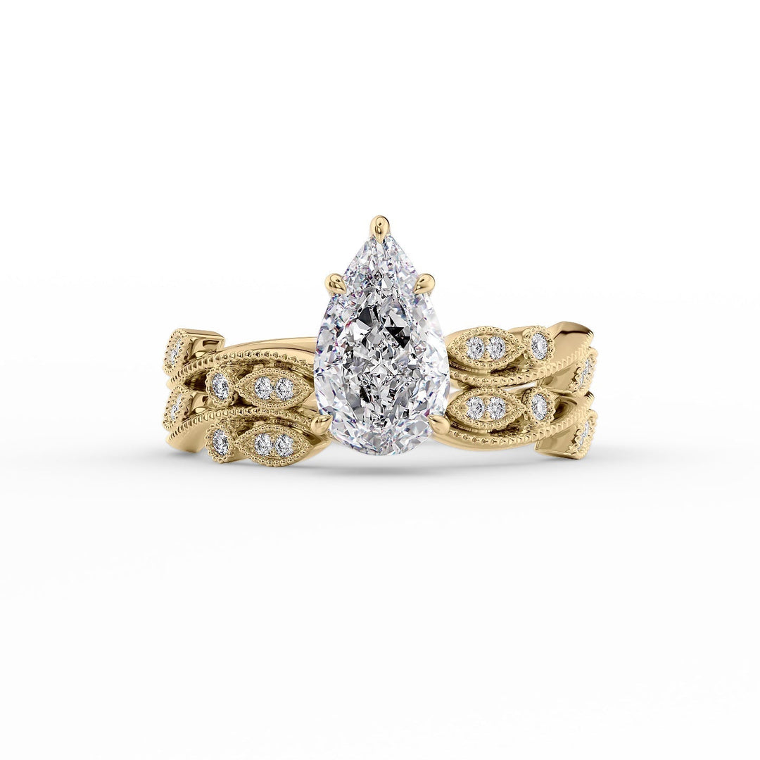 The Tiana Set With Pear Vintage Lab Diamond 2 Carat 18K Gold#material_18k-gold