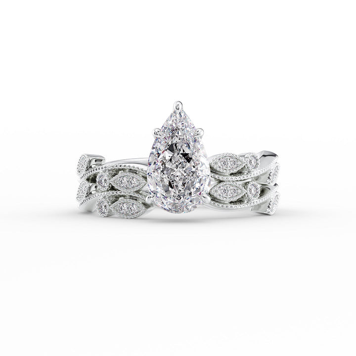 The Tiana Set With Pear Vintage Lab Diamond 2 Carat 18K White#material_18k-white