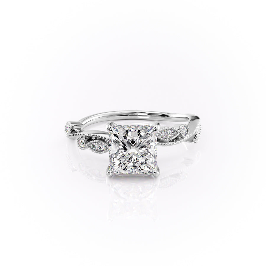 The Tiana Set With Princess Vintage Lab Diamond 1 Carat 14K White#material_14k-white