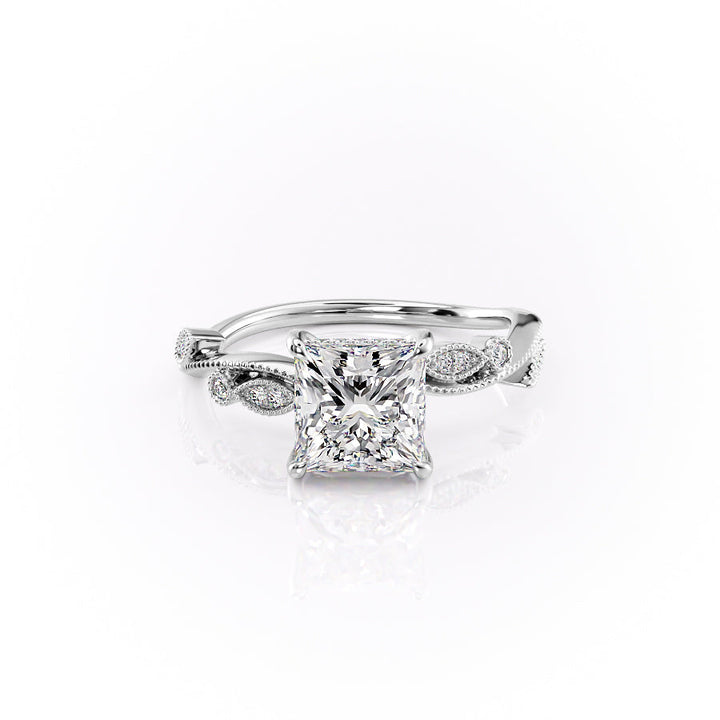 The Tiana Set With Princess Vintage Lab Diamond 1 Carat 14K White#material_14k-white