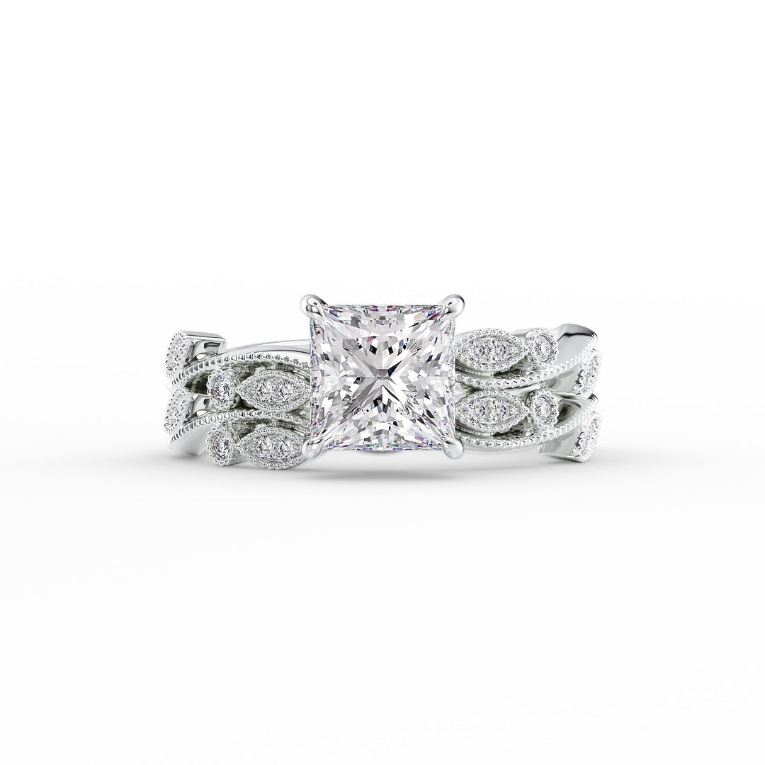 The Tiana Set With Princess Vintage Lab Diamond 2 Carat 14K White#material_14k-white