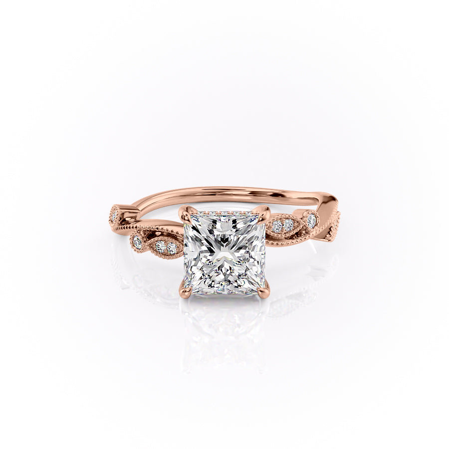 The Tiana Set With Princess Vintage Lab Diamond 1 Carat 18K Rose#material_18k-rose