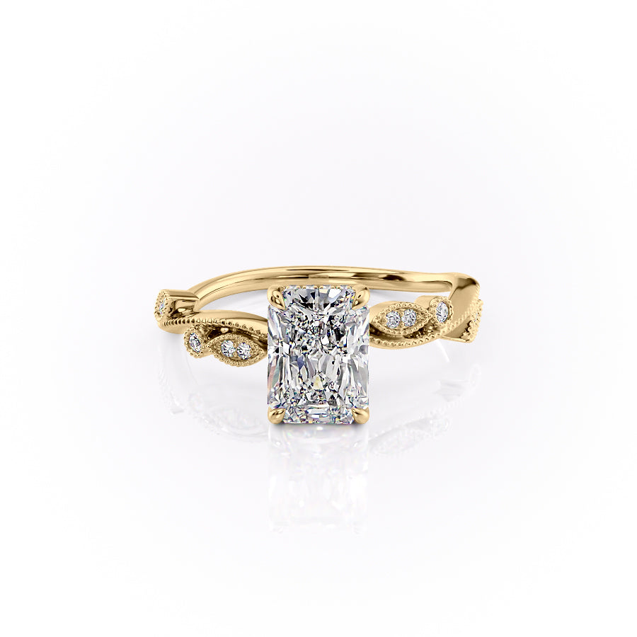 The Tiana Set With Radiant Vintage Lab Diamond 1 Carat 14K Gold#material_14k-gold