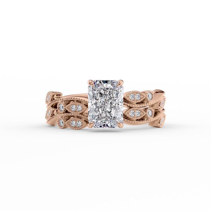 The Tiana Set With Radiant Vintage Lab Diamond 2 Carat 14K Rose#material_14k-rose