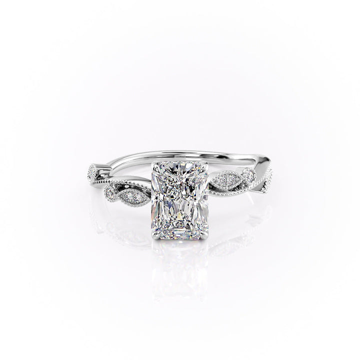 The Tiana Set With Radiant Vintage Lab Diamond 1 Carat 14K White#material_14k-white