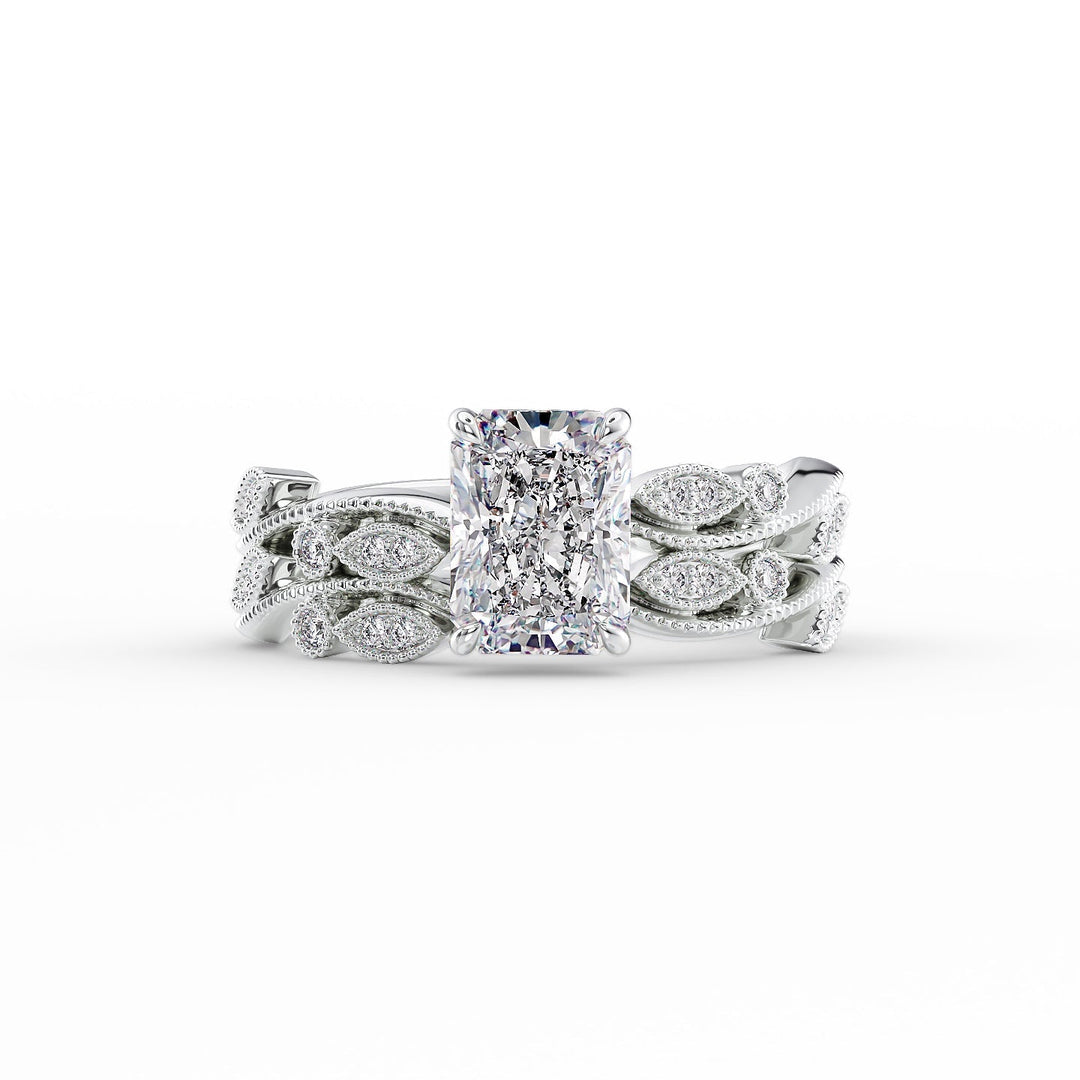 The Tiana Set With Radiant Vintage Lab Diamond 2 Carat 14K White#material_14k-white