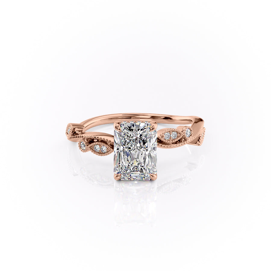 The Tiana Set With Radiant Vintage Lab Diamond 1 Carat 18K Rose#material_18k-rose