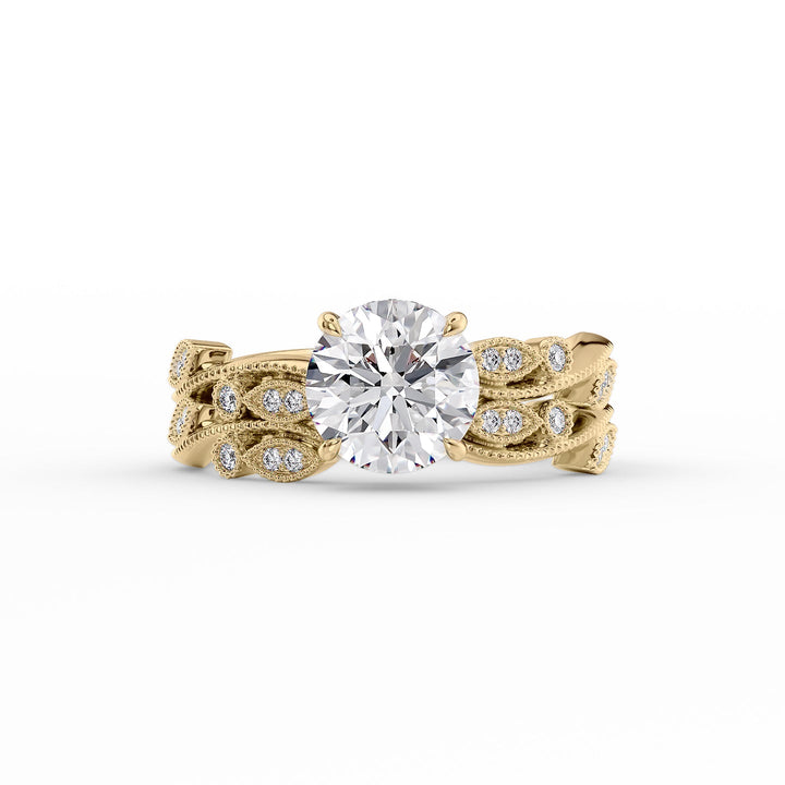 The Tiana Set With Round Vintage Lab Diamond 2 Carat 14K Gold#material_14k-gold