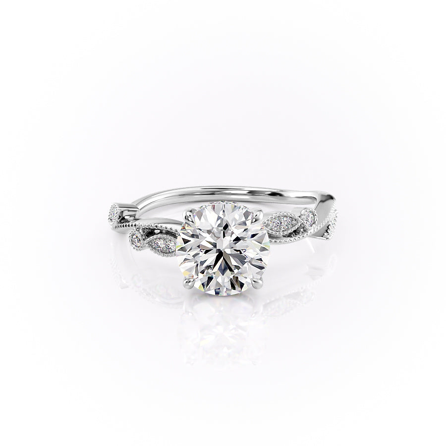 The Tiana Set With Round Vintage Lab Diamond 1 Carat 14K White#material_14k-white