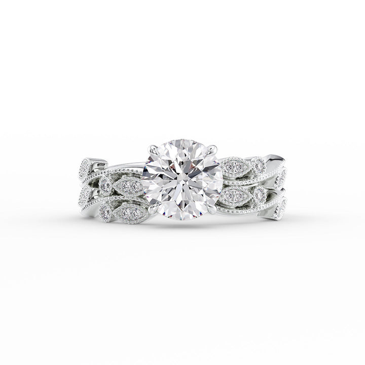 The Tiana Set With Round Vintage Lab Diamond 2 Carat 14K White#material_14k-white