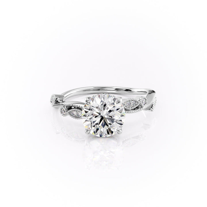 The Tiana Set With Round Vintage Lab Diamond 1 Carat 18K White#material_18k-white