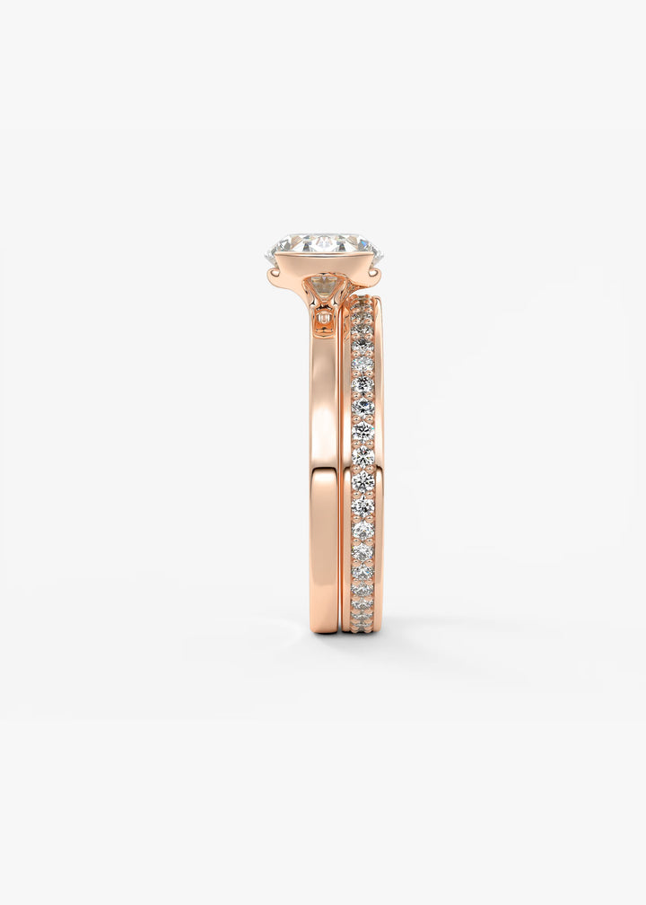 The Vela Horizon East West Oval Cut Engagement Ring with Half Bezel#material_rose