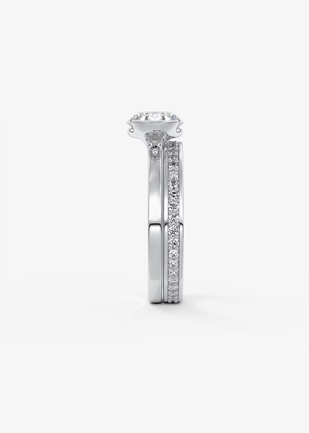 The Vela Horizon East West Oval Cut Engagement Ring with Half Bezel#material_white