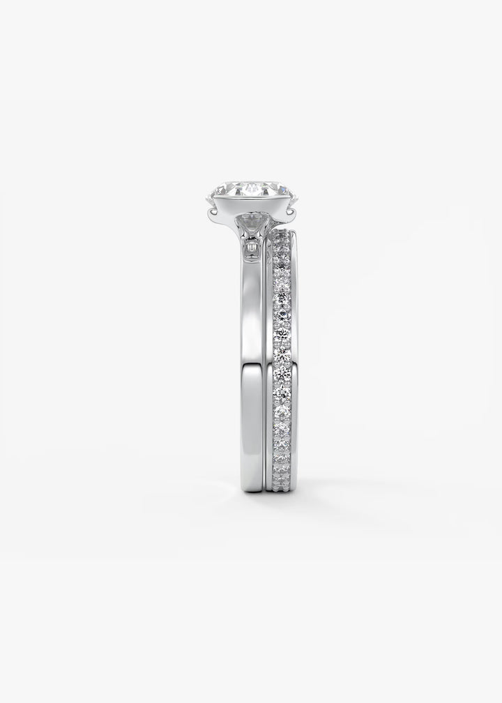 The Vela Horizon East West Oval Cut Engagement Ring with Half Bezel#material_white
