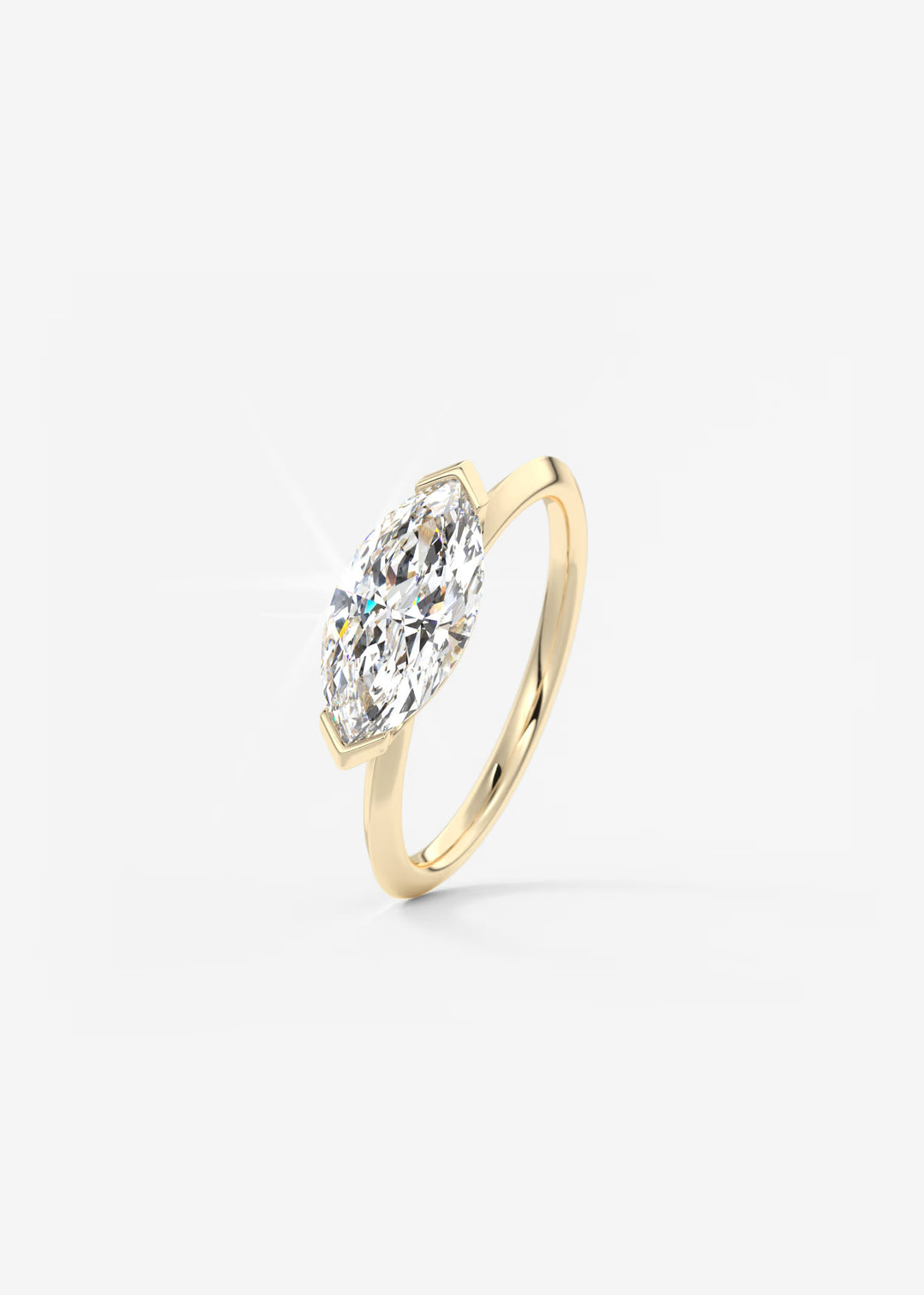 The Vela East West Marquise Cut Engagement Ring with Half Bezel#material_gold